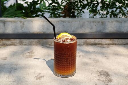 A glass of espresso shot mixed with lemonade juice, Perfect drink for summer timeの写真素材