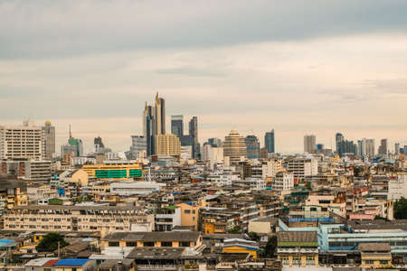Bangkok, Thailand - July 10, 2020 : Bangkok cityscape from Wat Saket Ratcha Wora Maha Wihan (Wat Phu...
