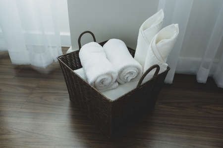 Interior photography of a modern style bedroom hotel side tables and lamps