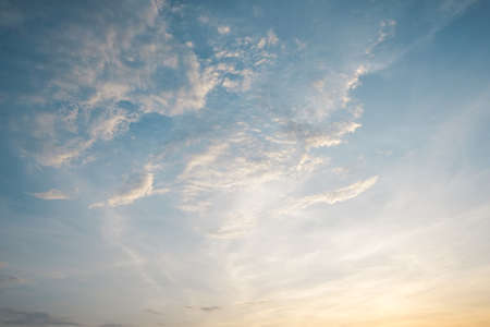 White clouds with blue sky in a sunny day, Pastel colour of sky with  a little puffy floating clouds