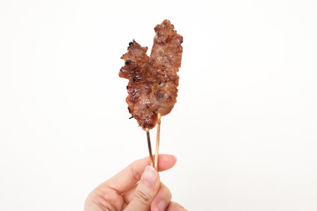 grilled pork on skewer street food style, Thai traditional food breakfast.の写真素材