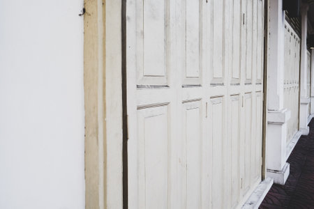 The old town of classic door in chinatown Yaowarat Road, the main street in Chinatown, Bangkok Thailand. (Selective focus).の写真素材