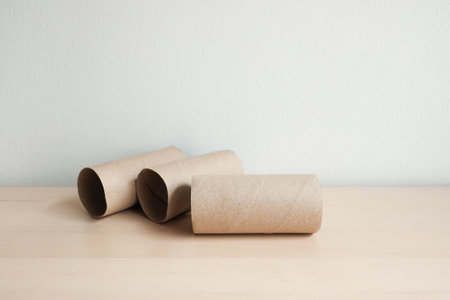 Empty tissue paper roll in living room.の写真素材
