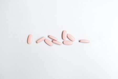 vitamin on white background, Dietary supplement healthcare product.