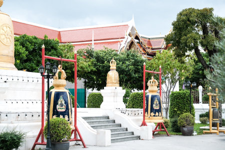 Wat Rakang Kositaram Buddhist temple in Bangkok, Thailand temple bell on Chao Praya river.