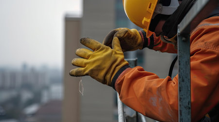 workers working at heights on buildingsの素材