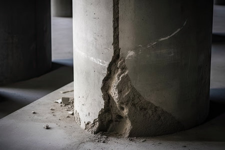cracked concrete pillar, construction buildingの素材