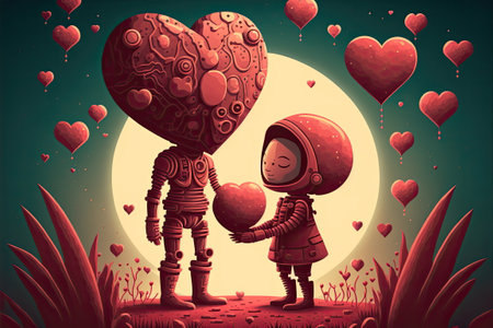 Valentine's card, vector 2d, white background, Made by AI,Artificial intelligenceの素材