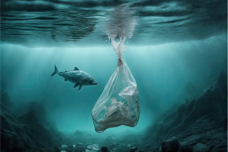 plastic bags in the sea, dirty ocean, Made by AI,Artificial intelligenceの素材