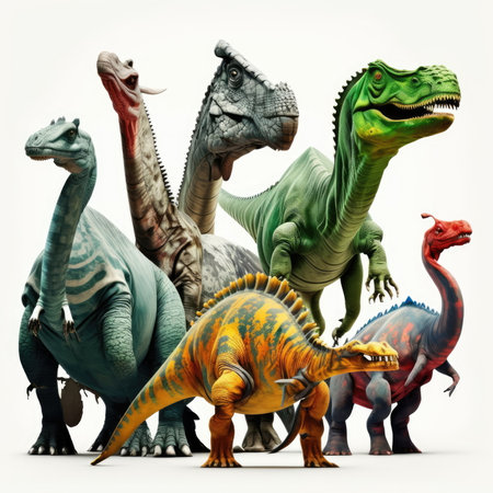 set of Dinosaurs, white background, Made by AI,Artificial intelligenceの素材