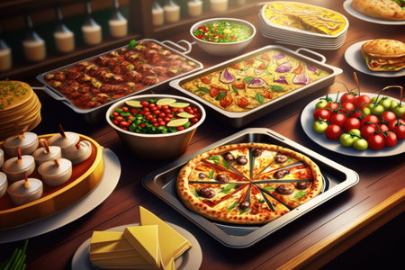 realistic of buffet food, catering food party at restaurant, Made by AI,Artificial intelligenceの素材