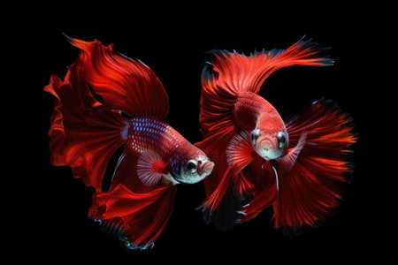 two halfmoon betta fish fightingの素材