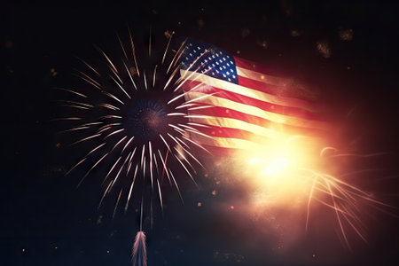 Independence Day, national flag with fireworksの素材