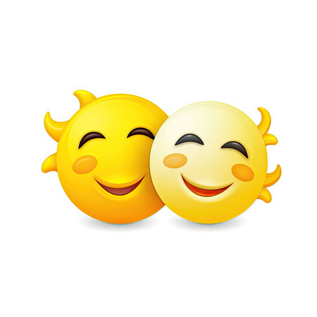 Sun and moon emoji set, white backgroundの素材