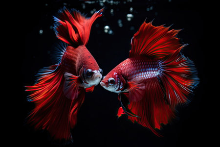 two halfmoon betta fish fightingの素材