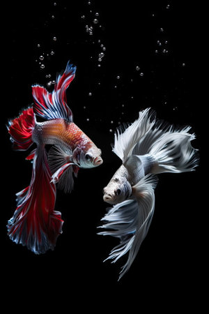 two halfmoon betta fish fightingの素材