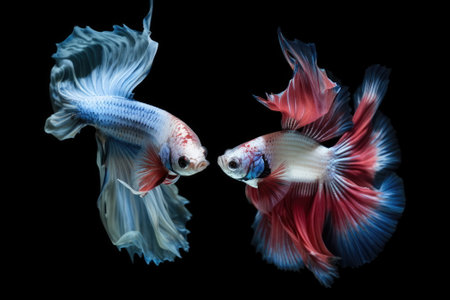 two halfmoon betta fish fightingの素材