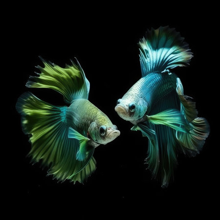 two halfmoon betta fish fightingの素材