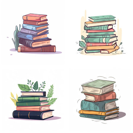icon of cartoon school supplies, education, white backgroundの素材
