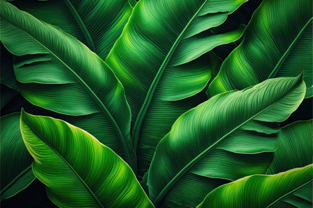 Banana leaf, green leave, abstract background, Made by AI,Artificial intelligenceの素材