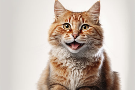 closeup a cat is smiling on white background, Made by AI,Artificial intelligenceの素材