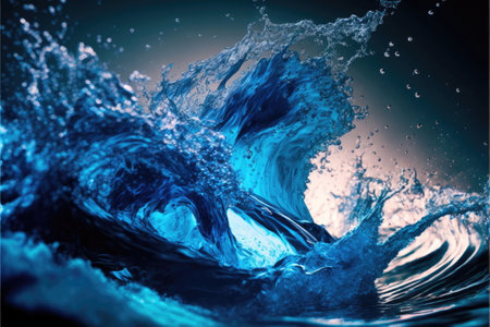 closeup splashing blue water, Made by AI,Artificial intelligenceの素材