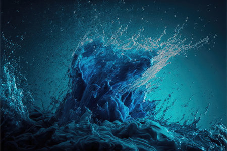 closeup splashing blue water, Made by AI,Artificial intelligenceの素材