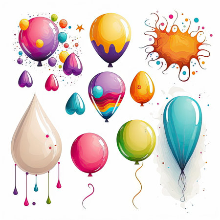 Collection set of balloon party , white background, Made by AI,Artificial intelligenceの素材