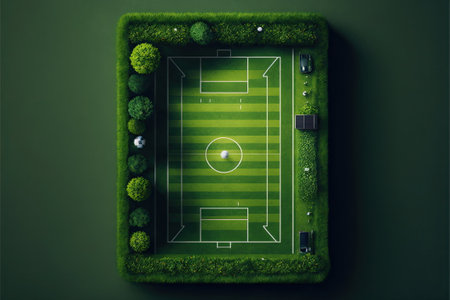flat lay of green grass background, football field, Made by AI,Artificial intelligenceの素材