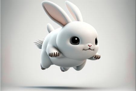 flying cartoon rabbit with white background, bunny, Made by AI,Artificial intelligenceの素材
