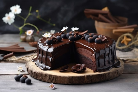 chocolate cake, dessert on the tableの素材