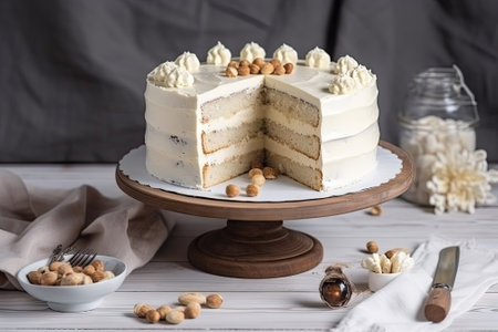 white chocolate cake on the table, dessertの素材