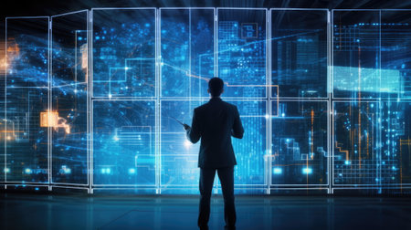 engineer working server room, internet network connection with data center, digital technology, databaseの素材