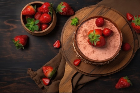 strawberry cheesecake, dessert on the tableの素材