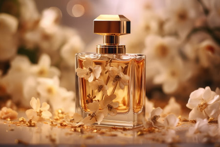 packaging of luxury aroma perfume, decorations, product concept with flower backgroundの素材