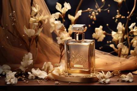 packaging of luxury aroma perfume, decorations, product concept with flower backgroundの素材