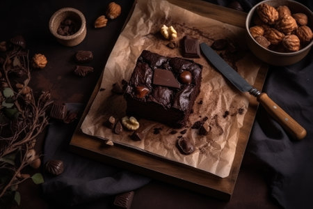 Chocolate Brownie, dessert on the tableの素材
