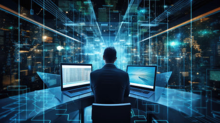 engineer working server room, internet network connection with data center, digital technology, databaseの素材