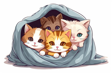 Cartoon character of a group of adorable kittens togetherの素材