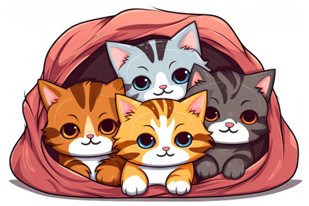 Cartoon character of a group of adorable kittens togetherの素材