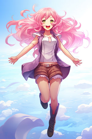 anime girl with long hairの素材