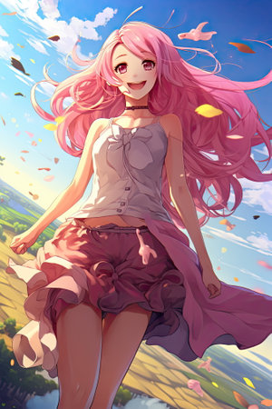 anime girl with long hairの素材