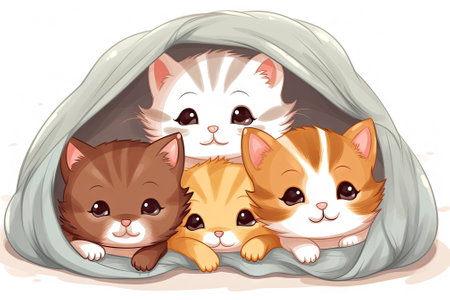 Cartoon character of a group of adorable kittens togetherの素材