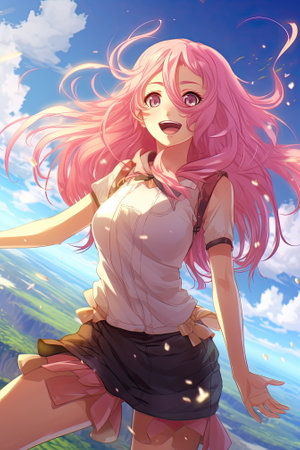 anime girl with long hairの素材