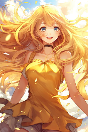 anime girl with long hairの素材