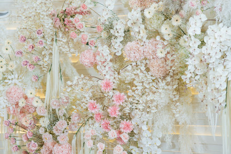 wedding flower backdrop background, colorful background, fresh rose, bunch of flowerの素材