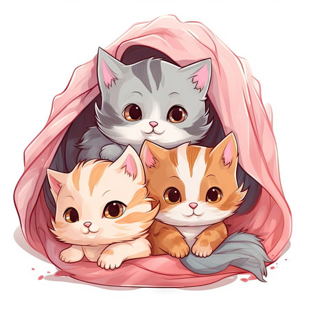 Cartoon character of a group of adorable kittens togetherの素材