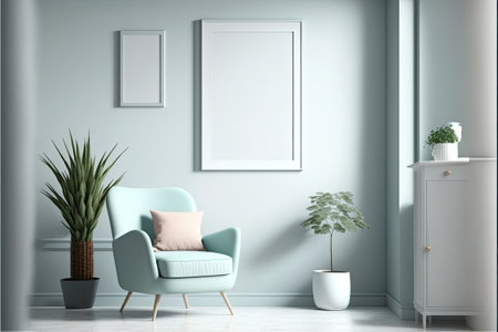 Photo frame in living room minimalist design,pastel colour palette, Made by AI,Artificial intelligenceの素材