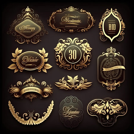 Collection set of label ornament vector illustration, Made by AI,Artificial intelligenceの素材