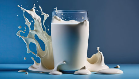 milk glass with blue background, Made by AI,Artificial intelligenceの素材